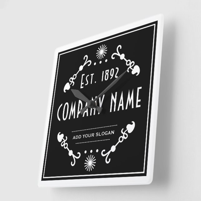 Established Business Name, Decorative Square Wall Clock (Angle)