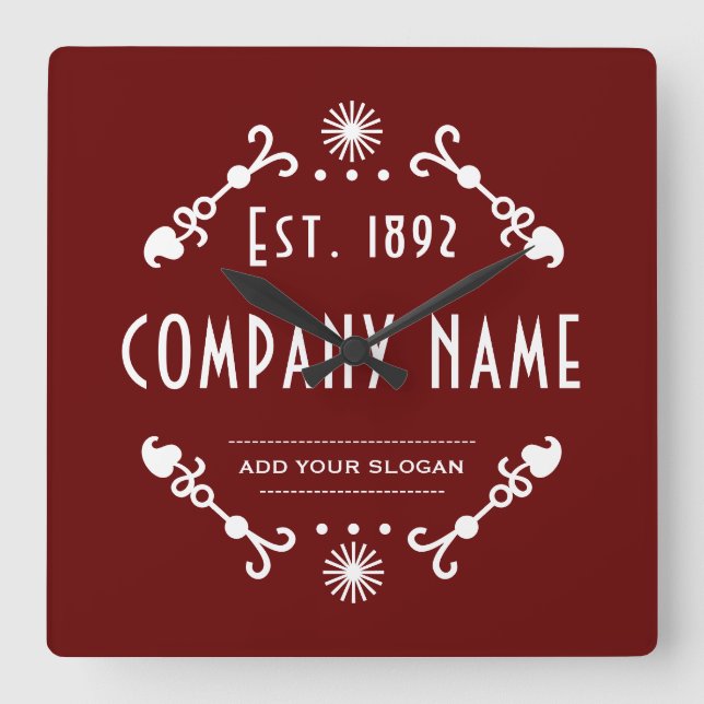 Established Business Name, Decorative Square Wall Clock (Front)