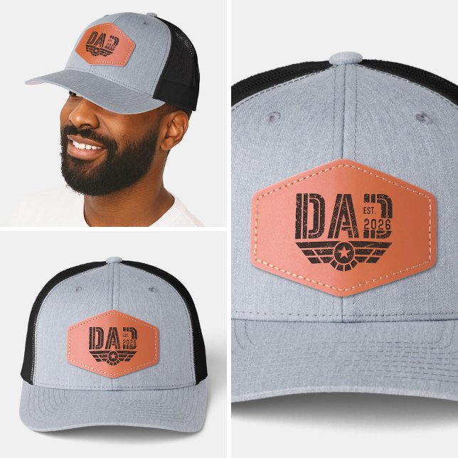 Established Dad New Father Est Year Aviation Leather Patch Hat (Aviation wings + badge
Shield / crest
Minimal typography + icon
Vintage pilot emblem
Military-in)