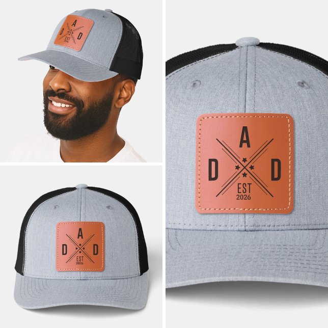 Established Dad New Father Est Year Modern Leather Patch Hat (Established Dad New Father Est Year Graphic Leather Patch Hat)