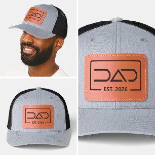 Established Dad New Father Est Year Modern Leather Patch Hat