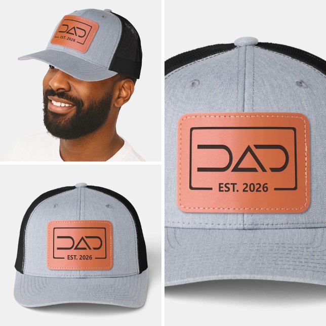 Established Dad New Father Est Year Modern Leather Patch Hat (ew dad gift, baby announcement for dad, or Father’s Day keepsake, this hat marks the year he officia)