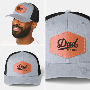 Established Dad New Father Est Year Typography Leather Patch Hat