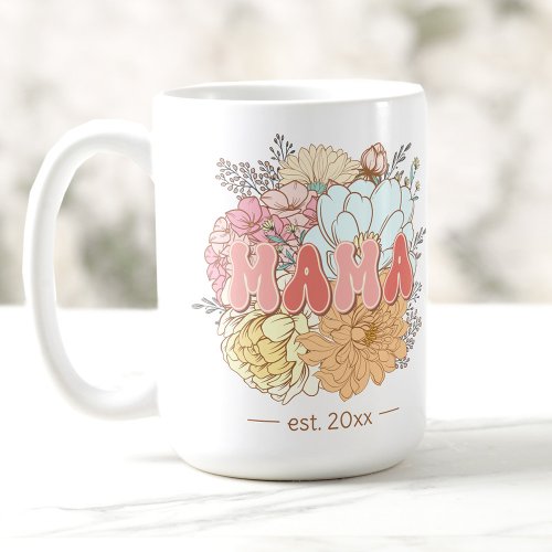 Established Mama Retro Flowers Mom Large Coffee Mug
