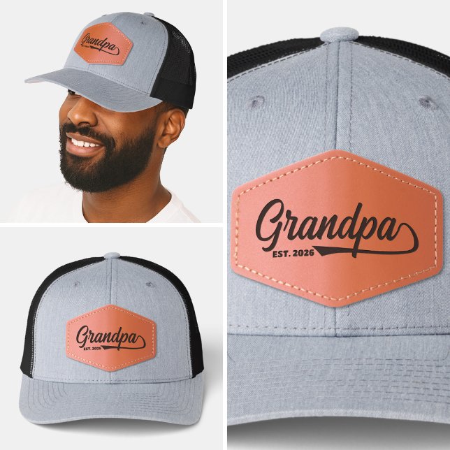 Established New Grandpa Est date Typography  Leather Patch Hat (Established New Grandpa Est date Typography Leather Patch )