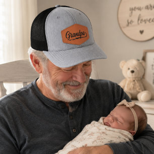 Established New Grandpa Est date Typography Leather Patch Hat