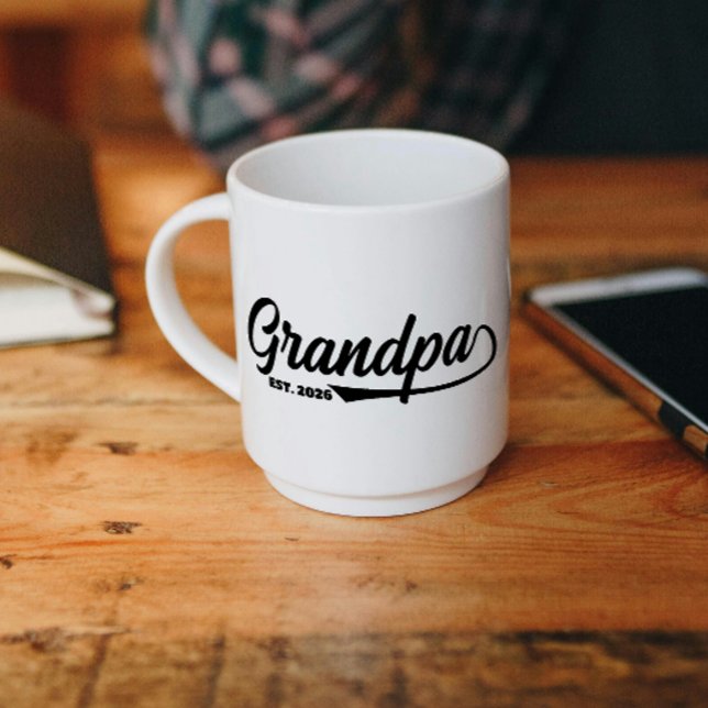 Established New Grandpa Est date Typography  Mug (new grandpa mugs grandfather for him typography papa pregnancy script grandparent gifts ideas)