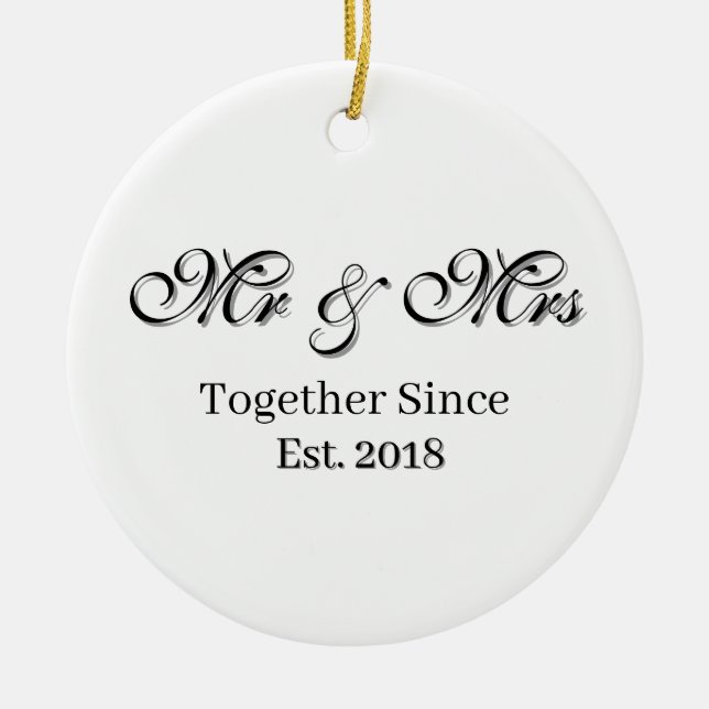 Established Year Personalized Couple Design Ceramic Ornament (Front)