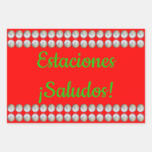  Estaciones ¡Saludos! Papel Tres Pack Wrapping Paper Sheets (Front)