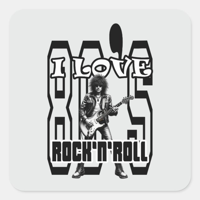 Estampa Rock - I Love 80s Rock’n’Roll – Adesivo Square Sticker (Front)