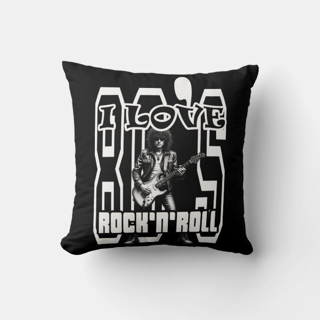 Estampa Rock - I Love 80s Rock’n’Roll – Almofada Throw Pillow (Front)
