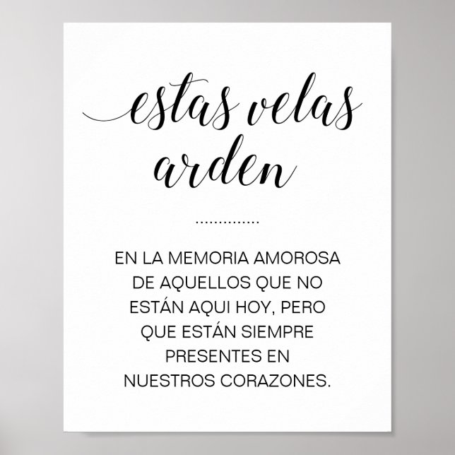 Estas Velas Arden Wedding Memorial Sign in Spanish (Front)