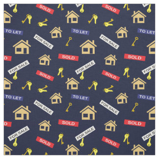 Estate Agent Realtor Realty Pattern on Navy Blue Fabric