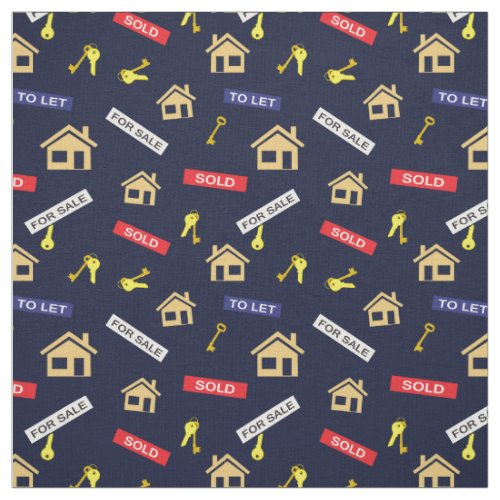 Estate Agent Realtor Realty Pattern on Navy Blue Fabric