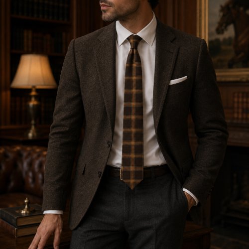 Estate Autumn Heritage Plaid | Luxury Brown Camel Neck Tie