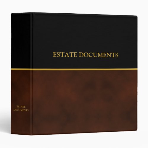 Estate Documents _ Black  Leather Look  Gold 3 R 3 Ring Binder