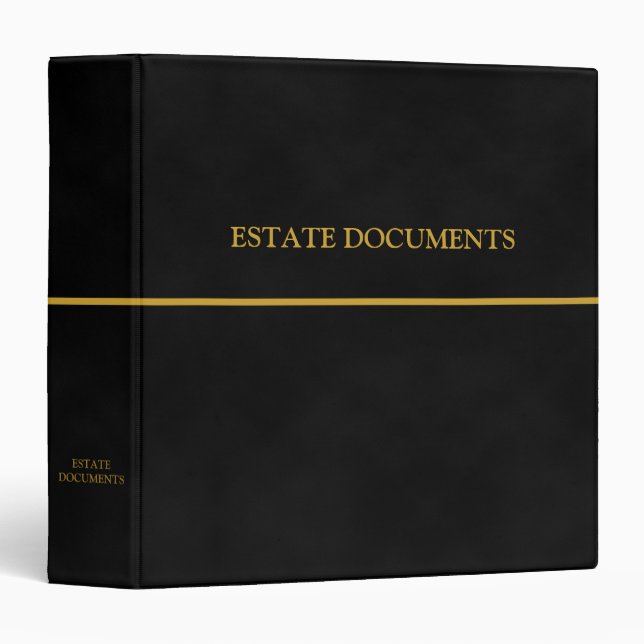 Estate Documents - Black Leather Look | Gold 3 Rin Ring Binder (Front/Spine)