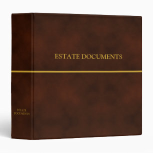 Estate Documents - Brown Leather Look   Gold  3 Ri Ring Binder