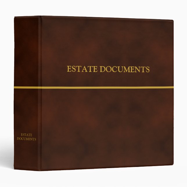 Estate Documents - Brown Leather Look | Gold  3 Ri Ring Binder (Front/Spine)