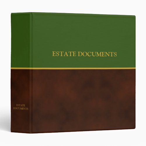 Estate Documents _ Green  Leather Look  Gold   3 3 Ring Binder