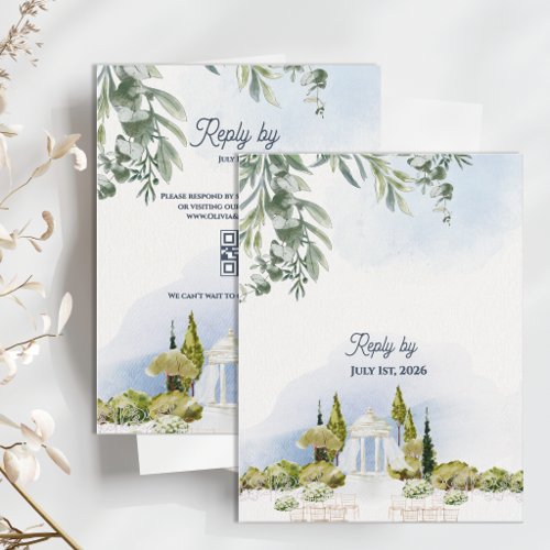 Estate Garden Pavilion Outdoor QR Code Wedding RSVP Card