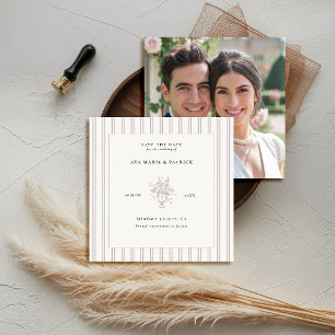 Estate Lavender Stripes Floral Vase Photo Wedding Save The Date