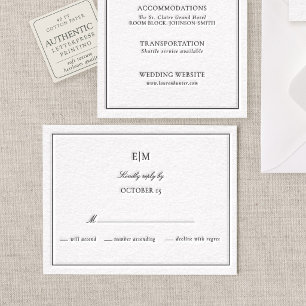 Estate Monogram Elegant Script Wedding Letterpress RSVP Cards