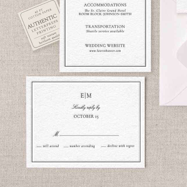 Estate Monogram | Elegant Script Wedding Letterpress RSVP Cards (Creator Uploaded)