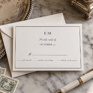 Estate Monogram Elegant Script Wedding Letterpress RSVP Cards