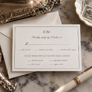 Estate Monogram Elegant Wedding Meal Choices Letterpress RSVP Cards