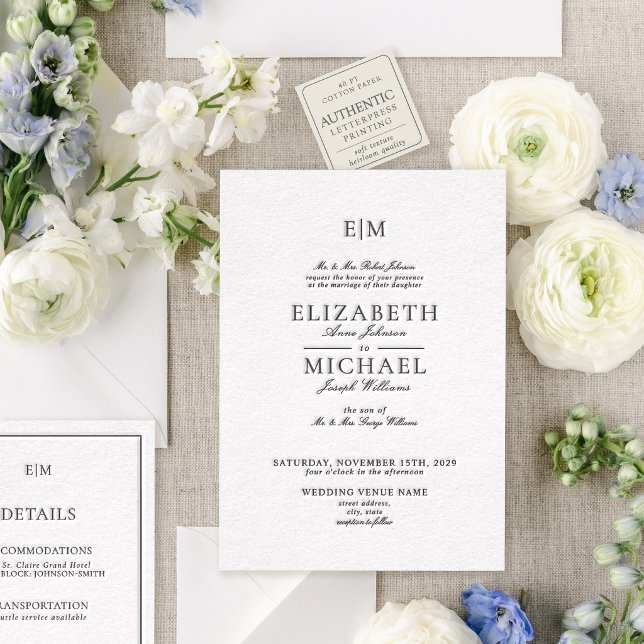 Estate Monogram | Formal Script Wedding Letterpress Invitation (Heirloom letterpress designed for love that endures.)