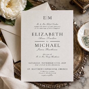 Estate Monogram Formal Script Wedding Letterpress Invitation