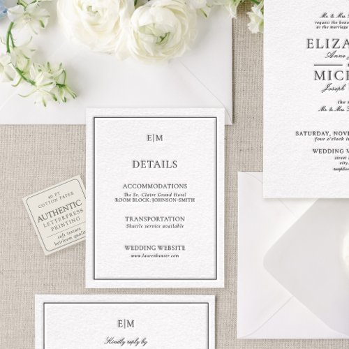 Estate Monogram | Formal Wedding Details Letterpress Enclosure Card