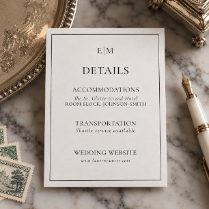 Estate Monogram Formal Wedding Details Letterpress Enclosure Card