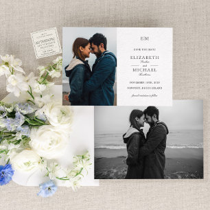Estate Monogram Two Photo Wedding Save the Date Letterpress Photo Cards