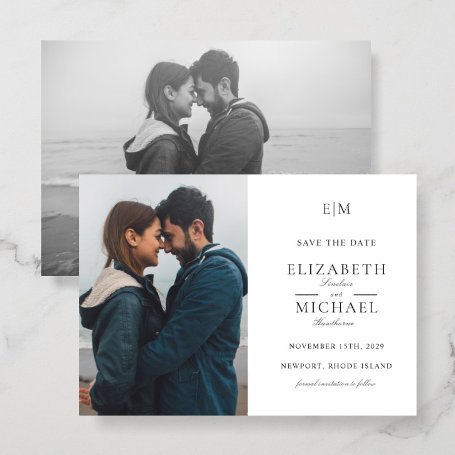 Estate Monogram | Two Photo Wedding Save the Date Letterpress Photo Cards
