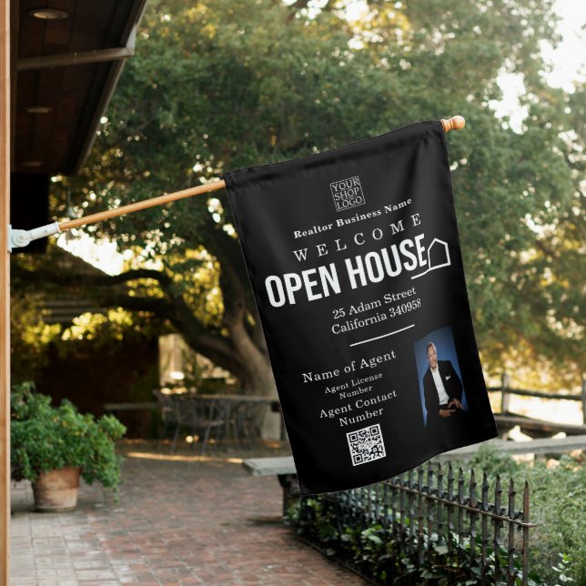 Estate Open House Logo Photo Black Flag (In SItu)