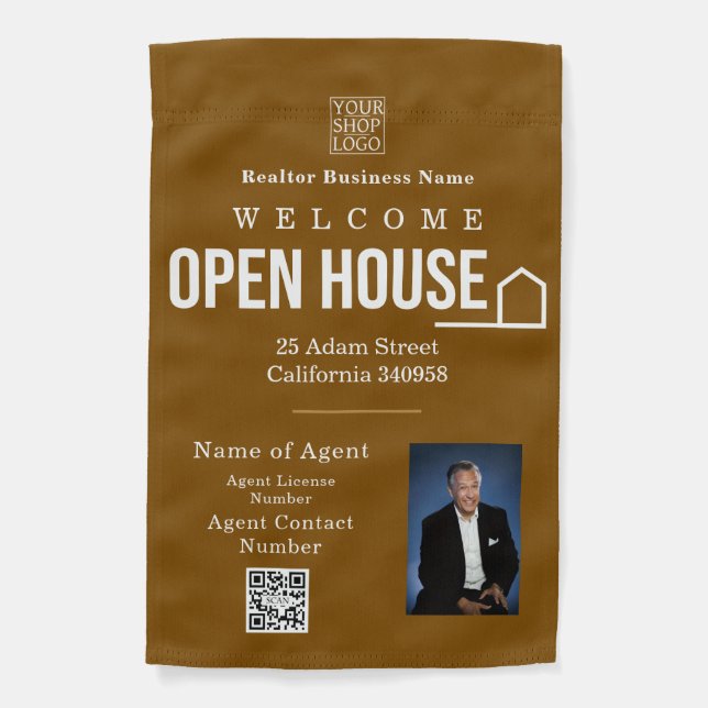 Estate Open House Logo Photo Brown Garden Flag (Front)