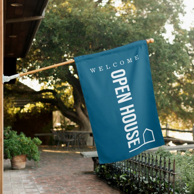 Estate Open House Modern Chic Bllue Flag (In SItu)