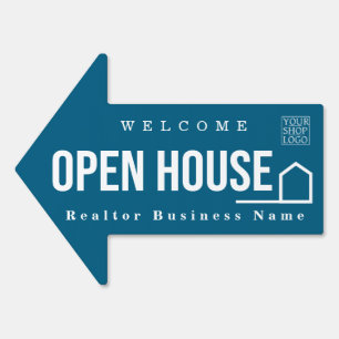 Estate Open House Modern Chic Blue Sign