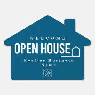 Estate Open House Modern Chic Blue Sign