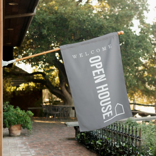 Estate Open House Modern Chic Grey House Flag (In SItu)