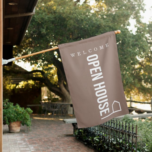 Estate Open House Modern Chic Light Brown House Flag (In SItu)