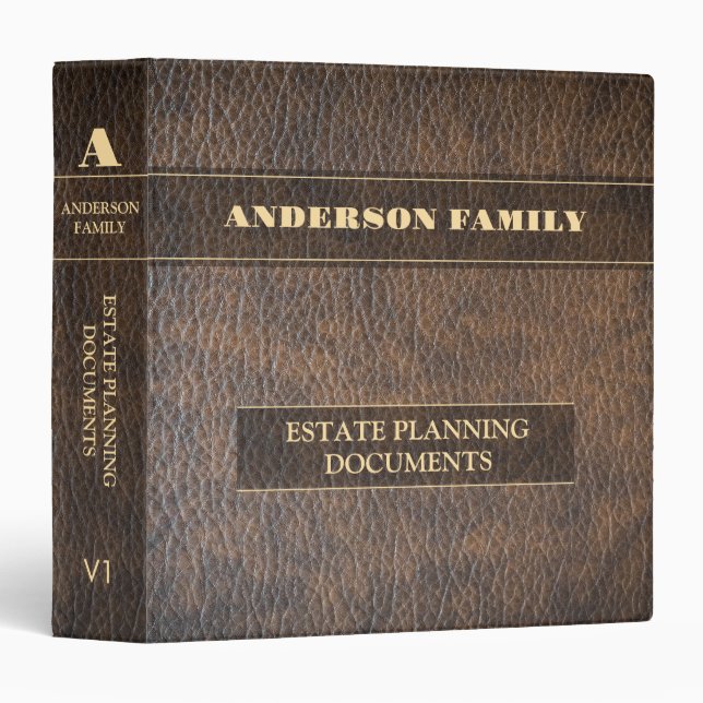 Estate Planning And Trust Documents Brown Leather 3 Ring Binder (Front/Spine)