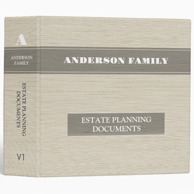 Estate Planning And Trust Documents Linen Fabric 3 Ring Binder (Front/Spine)