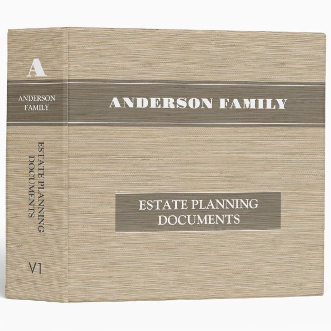 Estate Planning And Trust Documents Linen Fabric 3 Ring Binder (Front/Spine)