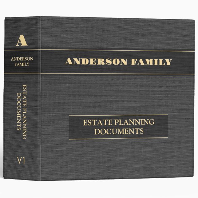 Estate Planning And Trust Documents Linen Fabric 3 Ring Binder (Front/Spine)