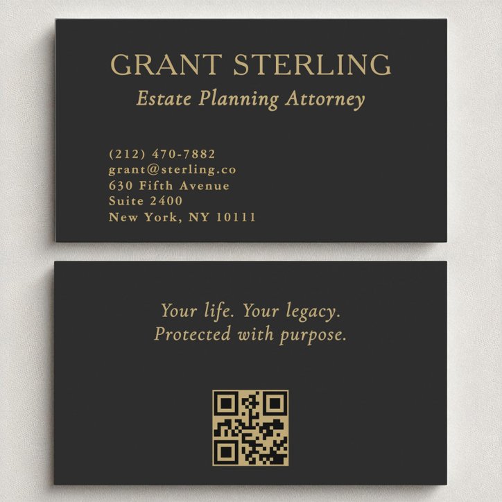 Estate Planning Attorney Black Gold QR Code Business Card