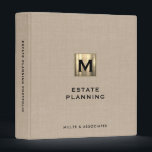 Estate Planning Beige Linen Gold Initial Logo 3 Ring Binder<br><div class="desc">Designed for Estate Planners and Law and Legal firms. This binder is ideal for organizing your client's portfolio information.</div>
