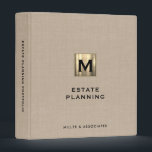 Estate Planning Beige Linen Gold Initial Logo 3 Ring Binder<br><div class="desc">Designed for Estate Planners and Law and Legal firms. This binder is ideal for organizing your client's portfolio information.</div>